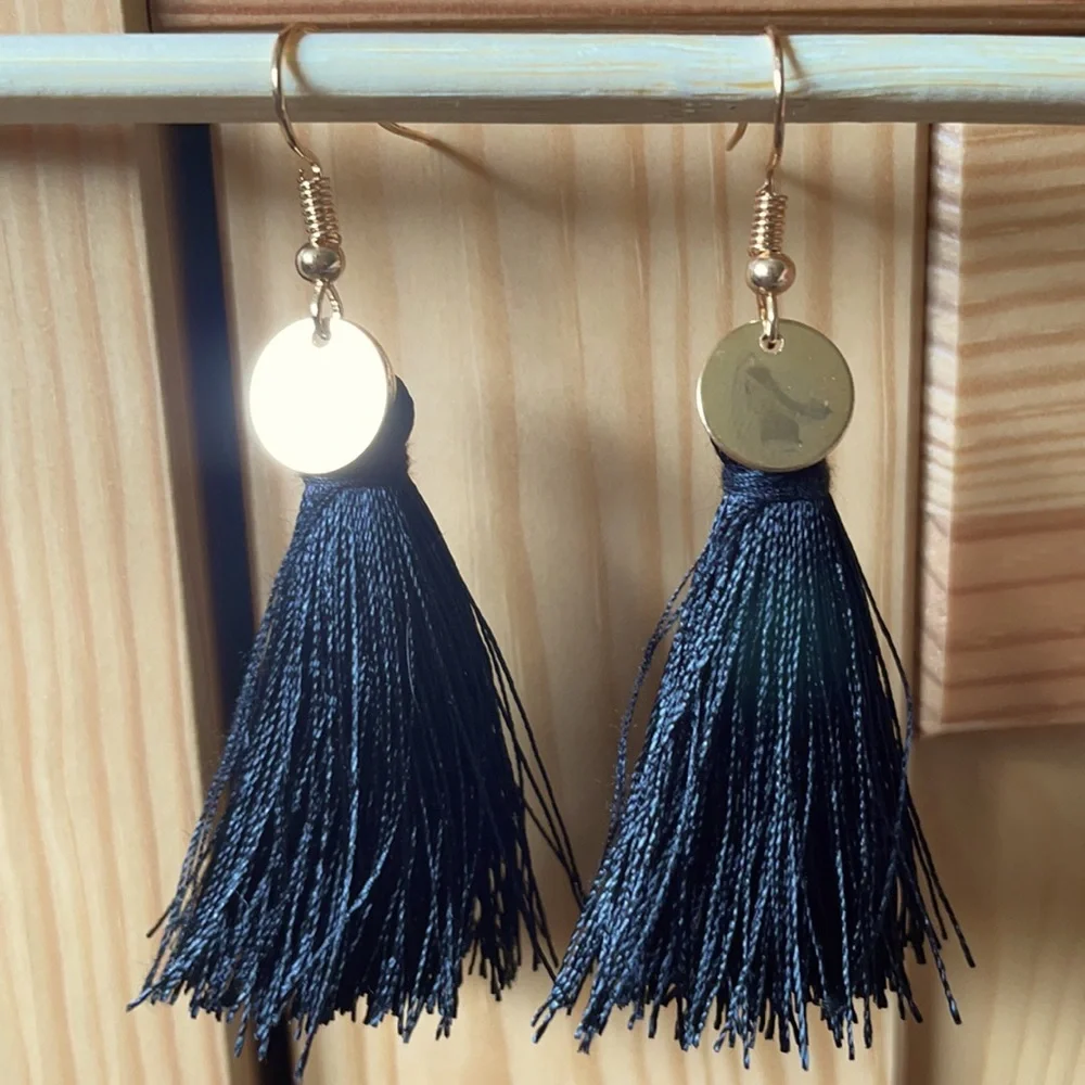 Black and gold tassel earrings